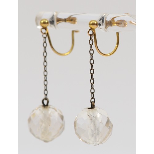 329 - A pair of 9ct gold screw back rock crystal drop earrings, 4.2g