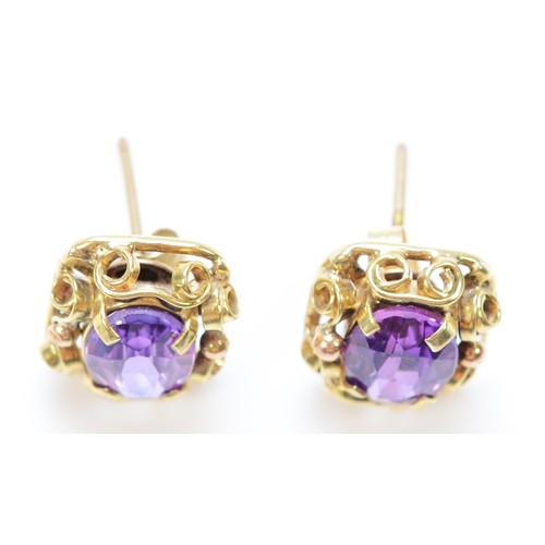 330 - A pair of 9ct gold amethyst single stone earrings, 3.3g