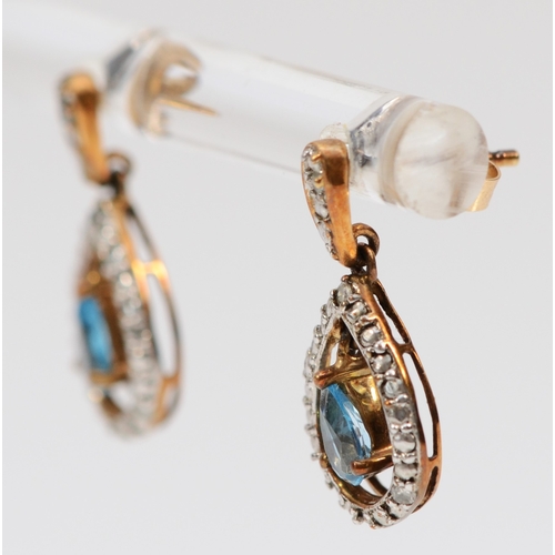 331 - A pair of 9ct gold diamond and topaz drop earrings, 1.6g