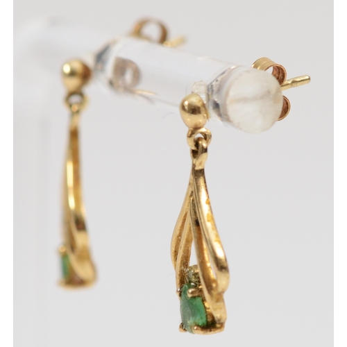 363 - A pair of 9ct gold diamond and emerald drop earrings, 1.5g