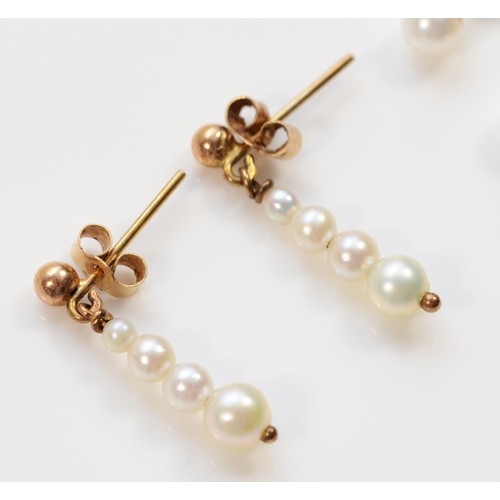 406 - Four pairs of 9ct gold cultured pearl stud and drop earrings, 3.1g