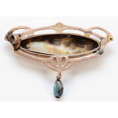 437 - Barnet Henry Joseph (1837-1907), a 9ct rose gold and blister pearl Art Nouveau brooch, c.1900/05, si... 