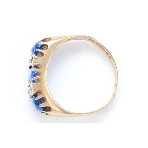 455 - A 9ct gold blue and white stone dress ring, one setting vacant, R, 4.1gm