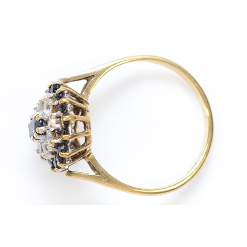 456 - A 9ct gold sapphire and white stone cluster ring, M, 2.4gm