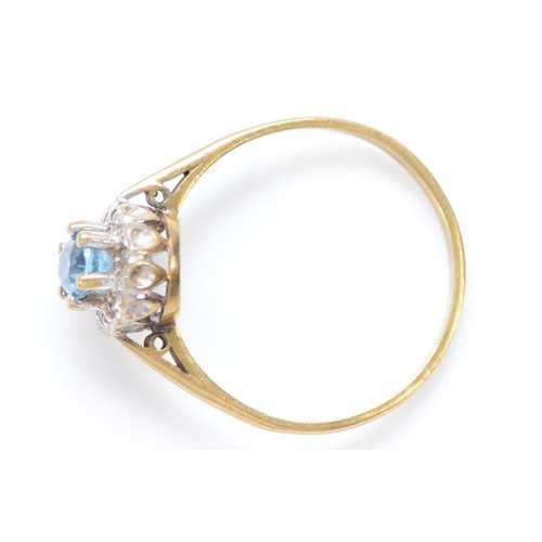 457 - A 9ct gold blue zircon and diamond cluster ring, N, 1.7gm