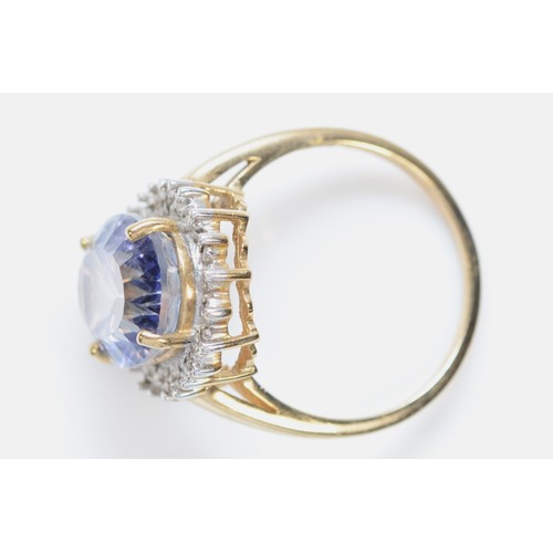 458 - A 9ct gold blue stone and diamond cluster ring, P, 4.4gm