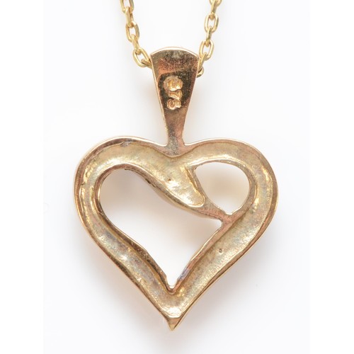 500 - A 9ct gold and diamond open heart pendant, chain, 1.8gm