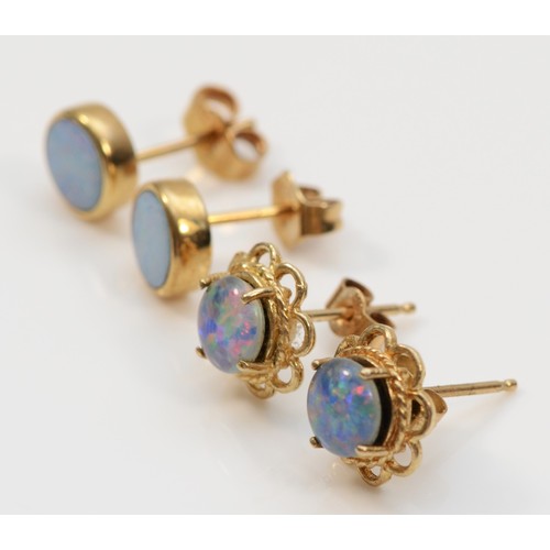 512 - Two pairs of 9ct gold and opal triplet ear studs, 3gm