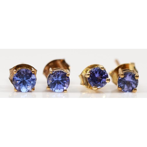 520 - Two pairs of 9ct gold and tanzanite ear studs, 2gm