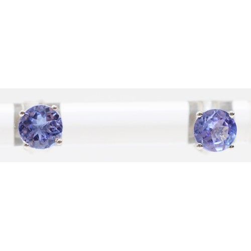 536 - A 9ct white gold pair of tanzanite ear studs, 0.9gm