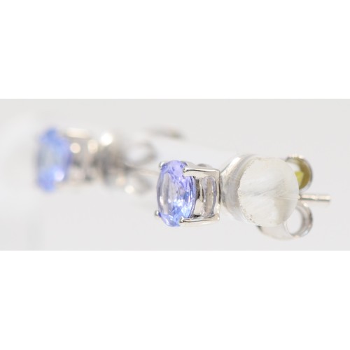 536 - A 9ct white gold pair of tanzanite ear studs, 0.9gm