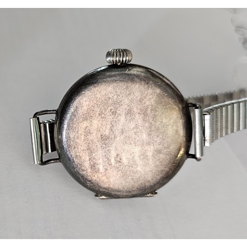 129 - A WWI silver manual wind gentleman's wristwatch, with subsidiary dial, red 12 and luminescent numera... 