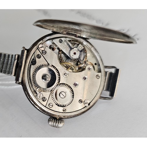 129 - A WWI silver manual wind gentleman's wristwatch, with subsidiary dial, red 12 and luminescent numera... 