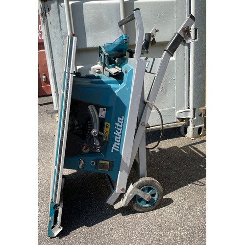 16 - A Makita MLT100 110v table saw with portable stand, together with a Plasplugs tile cutter