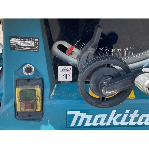 16 - A Makita MLT100 110v table saw with portable stand, together with a Plasplugs tile cutter