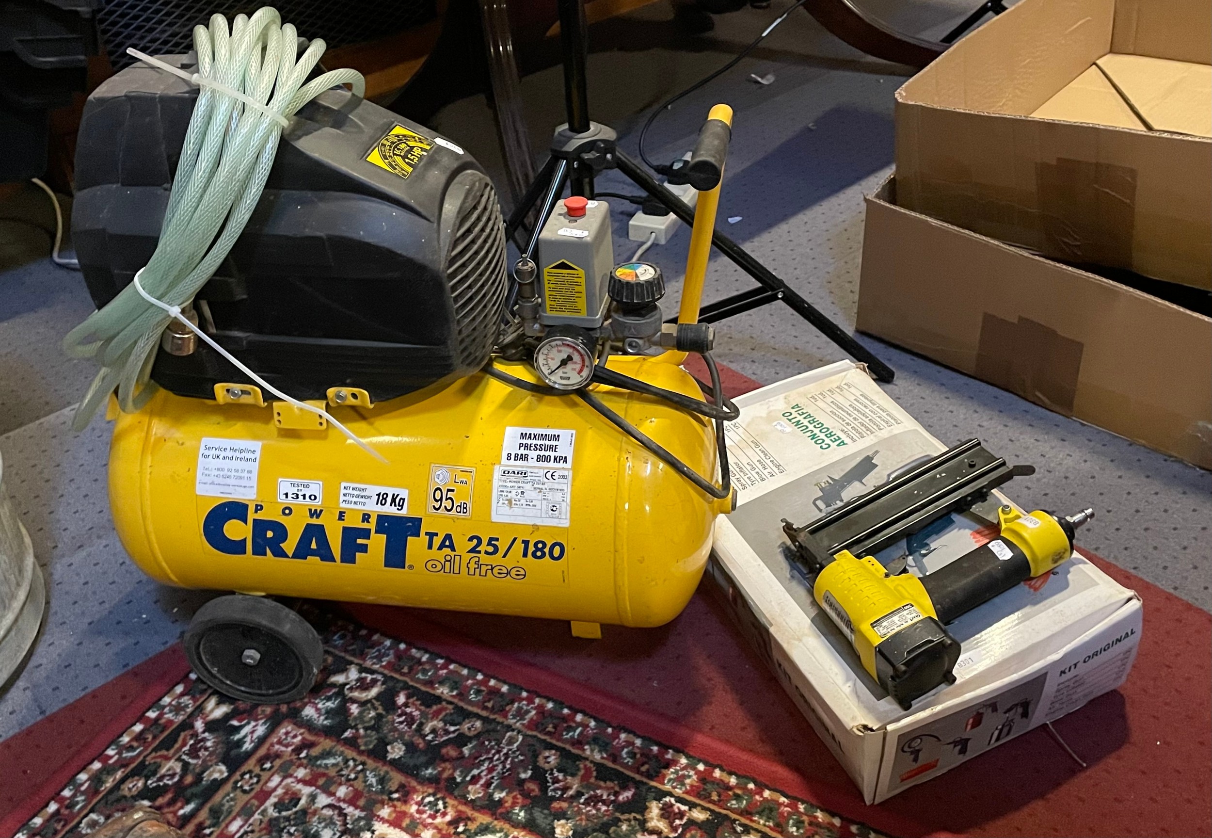 A Power craft TA25/180 oil free compressor, together with various ...