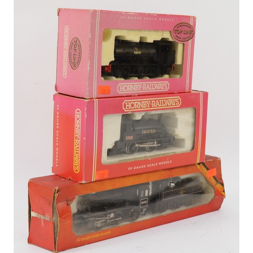 4 - Three boxed Hornby 00 gauge locomotives, to include Ivatt Class 2 Loco & Tender, a BR Class J94, and... 