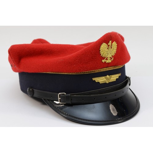 36 - Polish state railways officials peaked cap with metal eagle