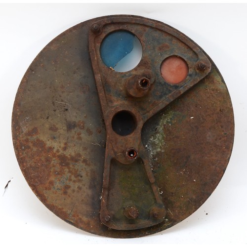 47 - A mid 20th Century painted cast iron railway ground disc signal, 39cm diameter