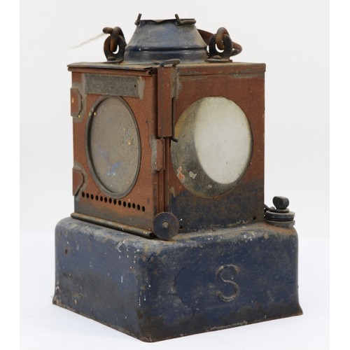 58 - A British Railways' lamp, of square form, stamped RD No 71120, with attached label BR(E) 30cm tall.