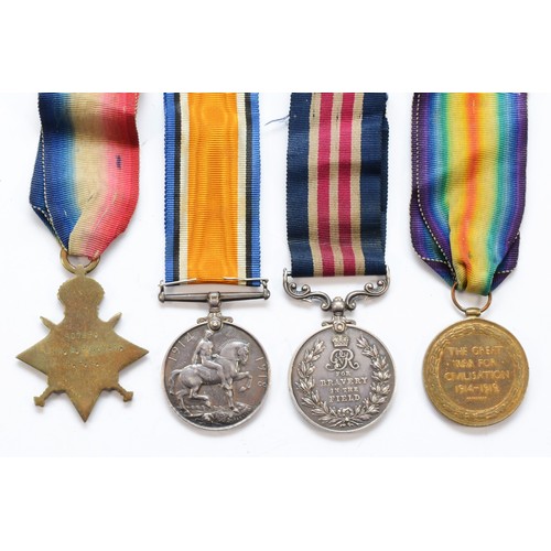 566 - WWI Military Medal group of four, 1914-1915 Star, War and Victory, named 90785 Gnr A. Hickman R.F.A.... 