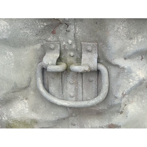 27 - An early 20th century galvanised railway coal container, of square form with twin drop handles, embo... 
