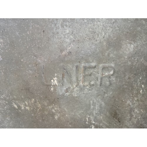 27 - An early 20th century galvanised railway coal container, of square form with twin drop handles, embo... 