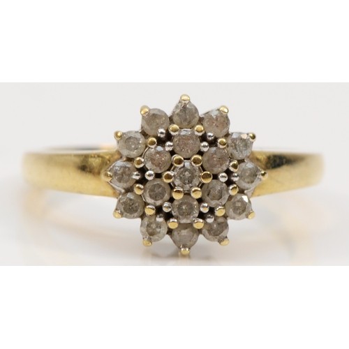 67 - A 9ct gold diamond floral cluster ring, L 1/2, 2.4g