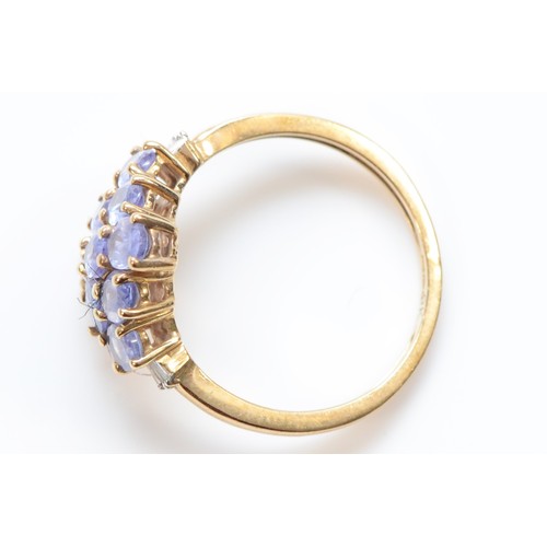 77 - A 9ct gold tanzanite and diamond cluster dress ring, N, 2.3g