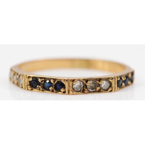 86 - A 9ct gold vintage sapphire and diamond half eternity ring, O, 1.2g