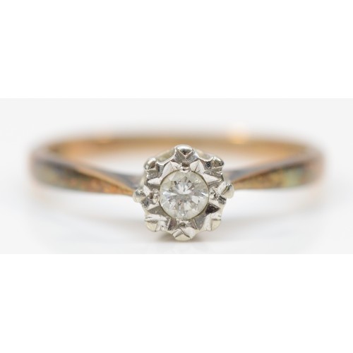 98 - A 9ct gold diamond solitaire ring, J, 1.4g