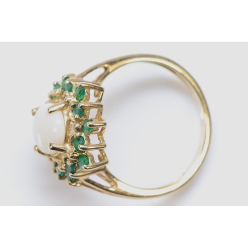 108 - A 9ct gold emerald and opal cluster ring, claw set, O, 3.3g