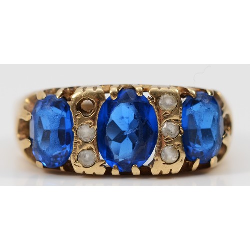 110 - A 9ct gold blue and white stone dress ring, one setting vacant, R, 4.1gm