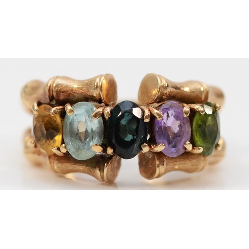 129 - A 9ct gold multi gem stone ring, M, 6g