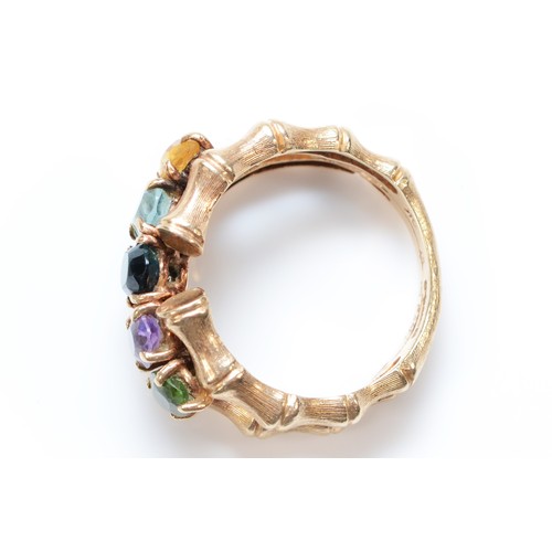 129 - A 9ct gold multi gem stone ring, M, 6g