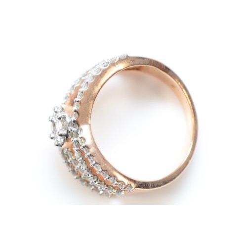 158 - A 9ct rose gold and brilliant cut diamond dress ring, L 1/2, 4.5gm