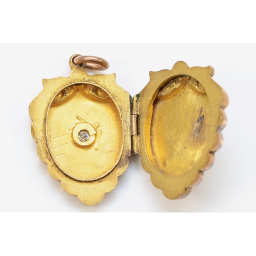 176 - A Victorian unmarked gold and old cut diamond heart shape locket, 30 x 20 x 7mm, 6.7gm