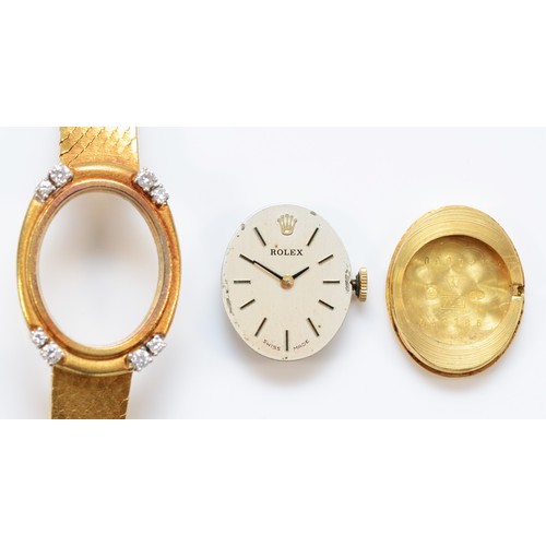 189 - Rolex, a ladies 18ct gold and diamond manual wind wristwatch, c.1980, the silvered dial with baton m... 