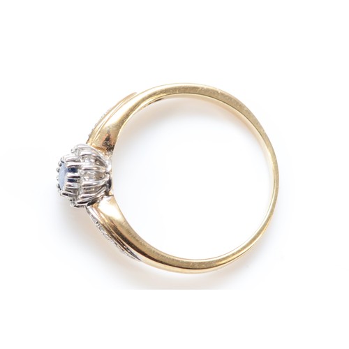 193 - A 9ct gold diamond and sapphire oval cluster ring, N 1/2, 2.5g