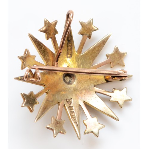 316 - A Victorian/Edwardian 9ct gold and half pearl star brooch, Chester probably 1901, two settings vacan... 