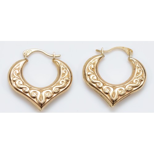 358 - A pair of 9ct gold Etruscan Revival style hoop earrings, 0.8g