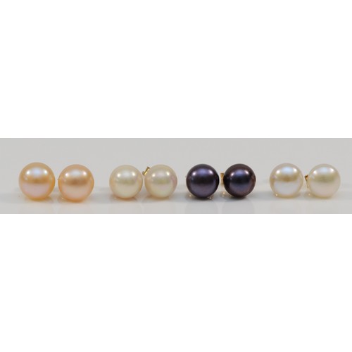 360 - Four pairs of 9ct gold cultured pearl stud back earrings