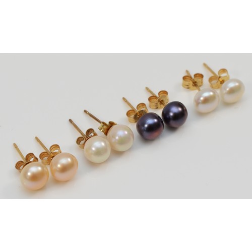 360 - Four pairs of 9ct gold cultured pearl stud back earrings