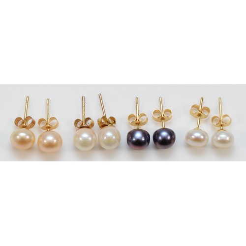 360 - Four pairs of 9ct gold cultured pearl stud back earrings