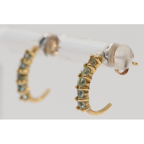 361 - A pair of 9ct gold blue topaz c-hoop earrings with scroll backs, 0.8g