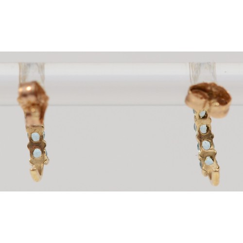 361 - A pair of 9ct gold blue topaz c-hoop earrings with scroll backs, 0.8g