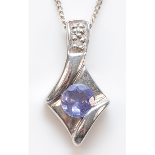 3 - A 9ct white gold tanzanite pendant necklace, 15mm drop, 1.7g