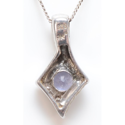 3 - A 9ct white gold tanzanite pendant necklace, 15mm drop, 1.7g