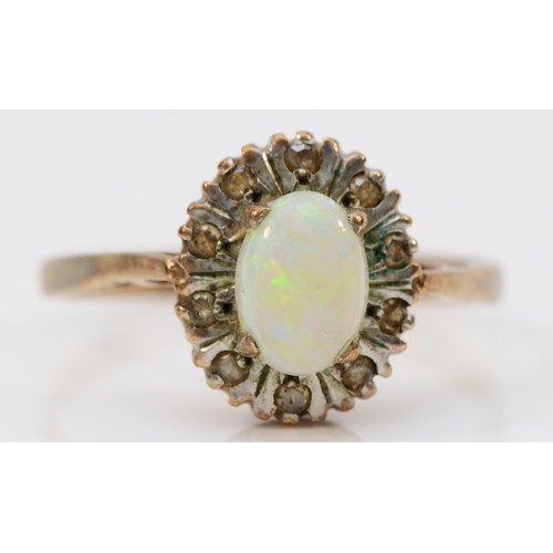 23 - A 9ct gold vintage opal and diamond dress ring, N, 2.1g