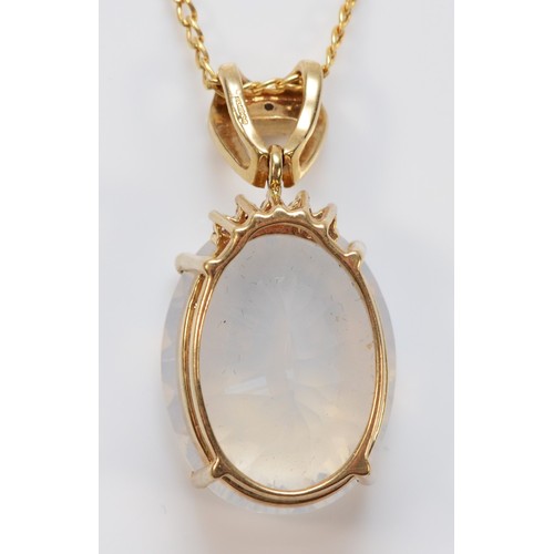 24 - A 9ct gold opaque gemstone pendant with necklace, claw set, gemstone is 20mm x 15mm, 8g